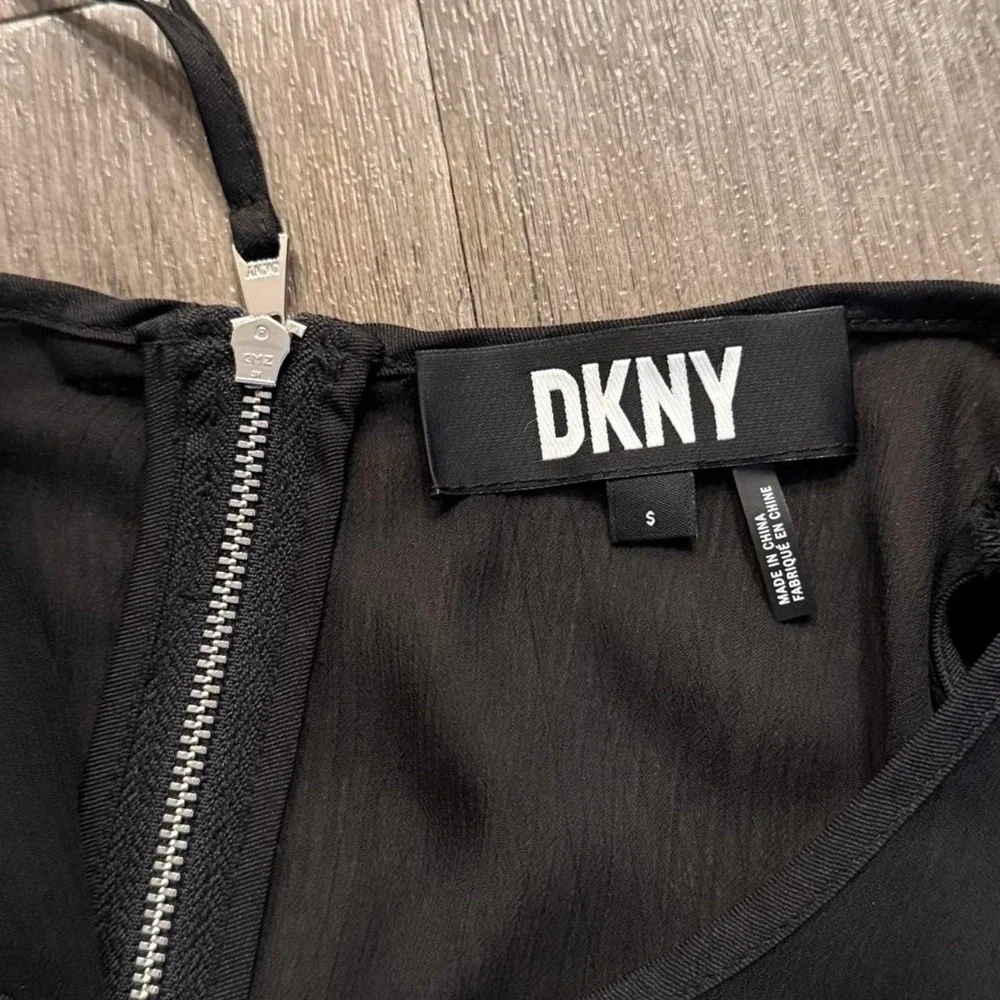 Vintage y2k 2000s DKNY black sheer dress with zipper detail. Size S